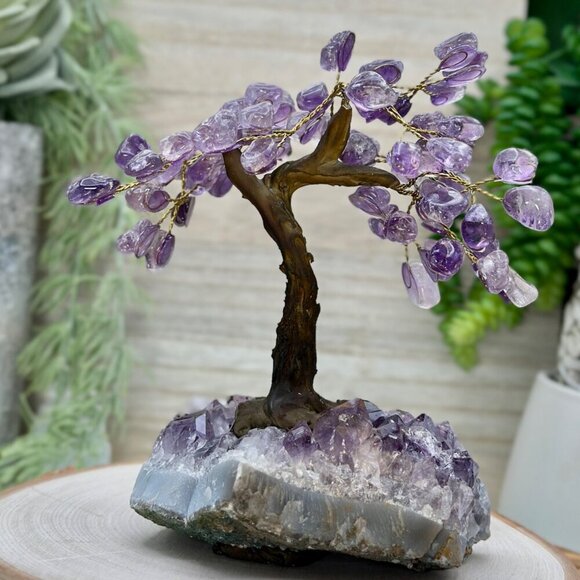 Amethyst Bonsai Crystal Tree Of Life Geode Base Gemstone Chakra Tree 7" Tall (E) - Picture 12 of 16